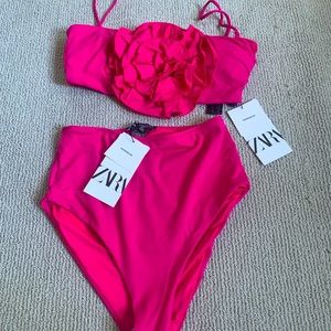 NWT Fuschia Flower Zara Bikini Bathing Suit